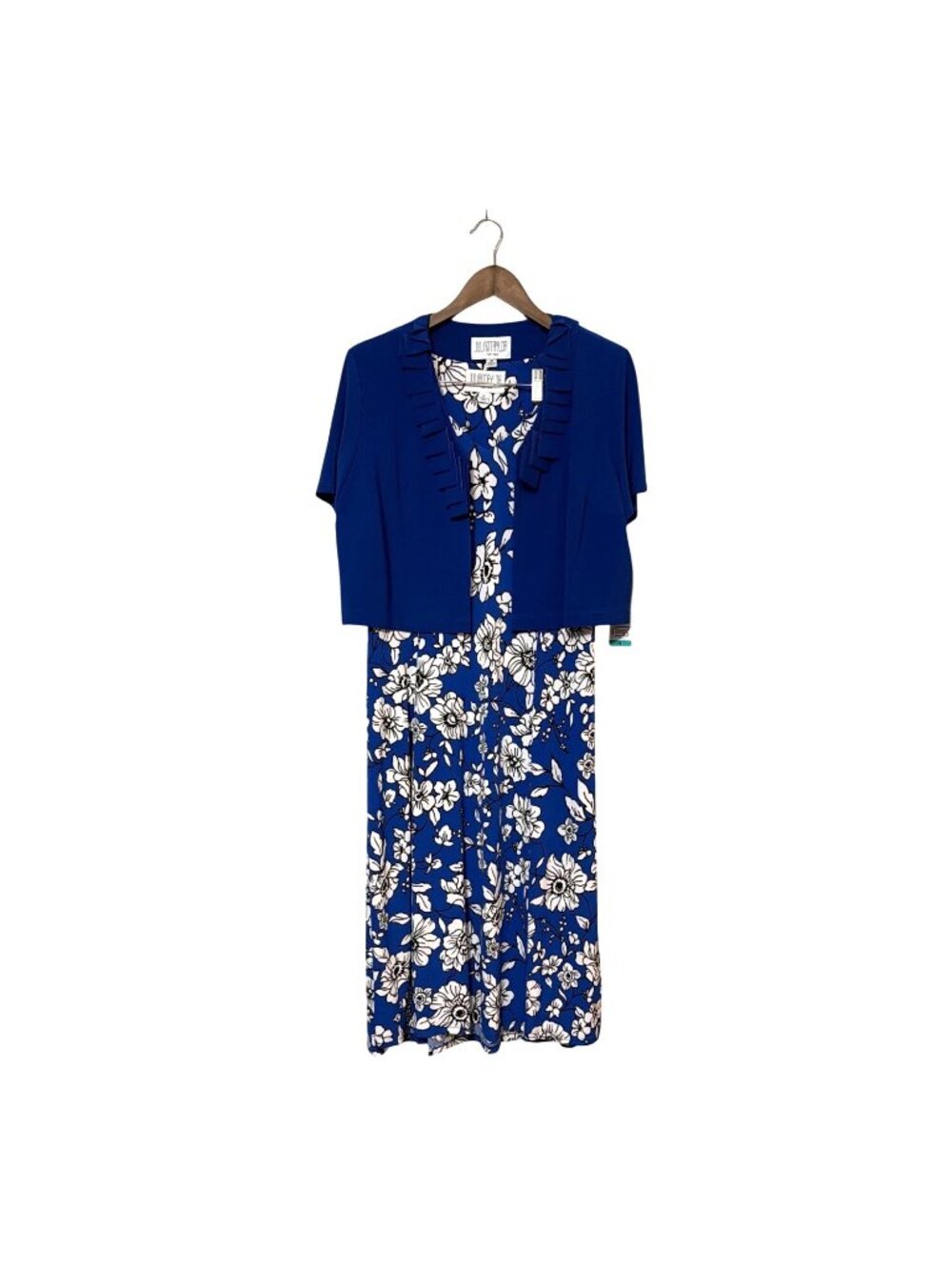 Julian Taylor Womens Blue & White Floral Dress With Ruffled Cardigan Size 16